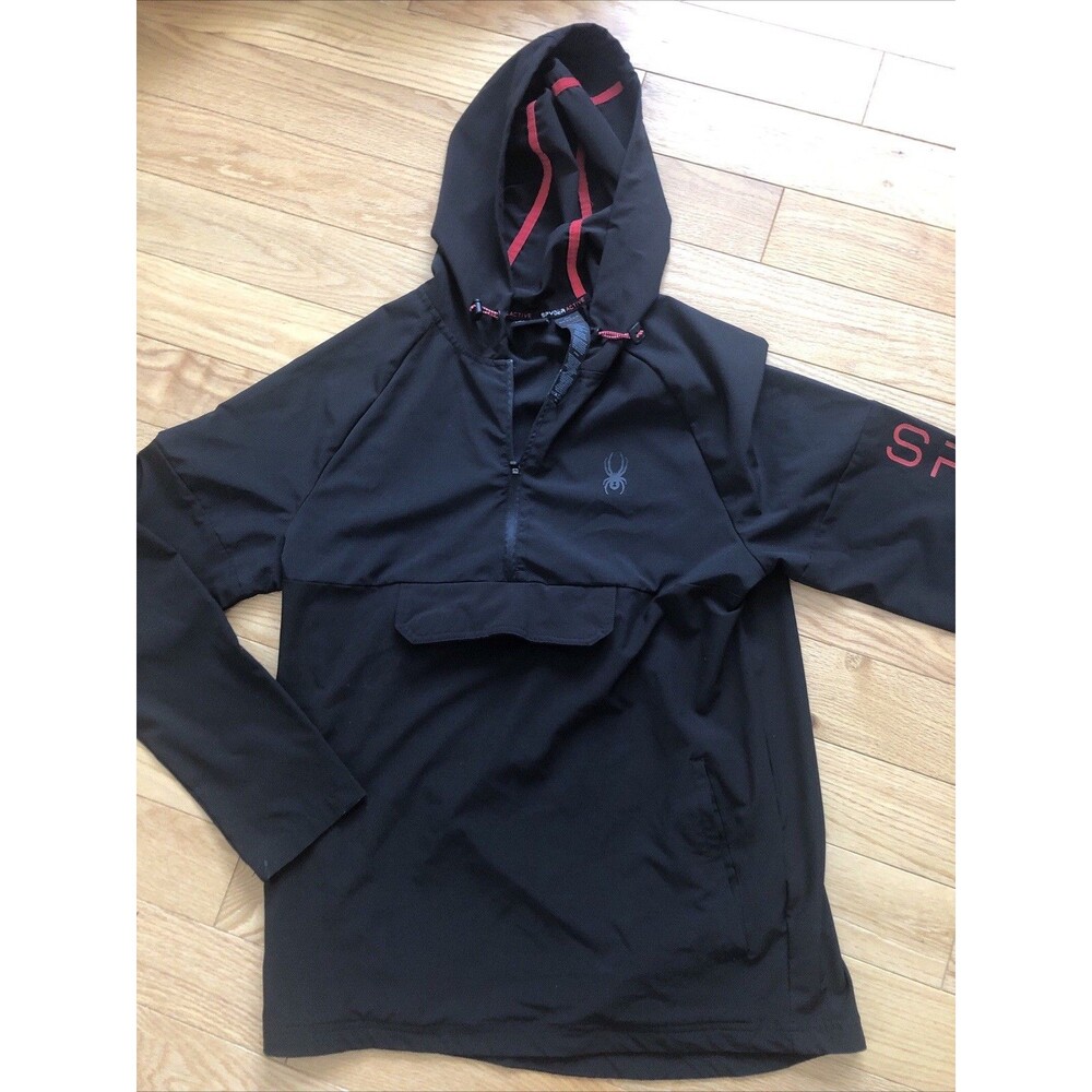 Spyder Black Active Hooded Windbreaker 1/4 Zip Jacket Size Small Exc. Condition